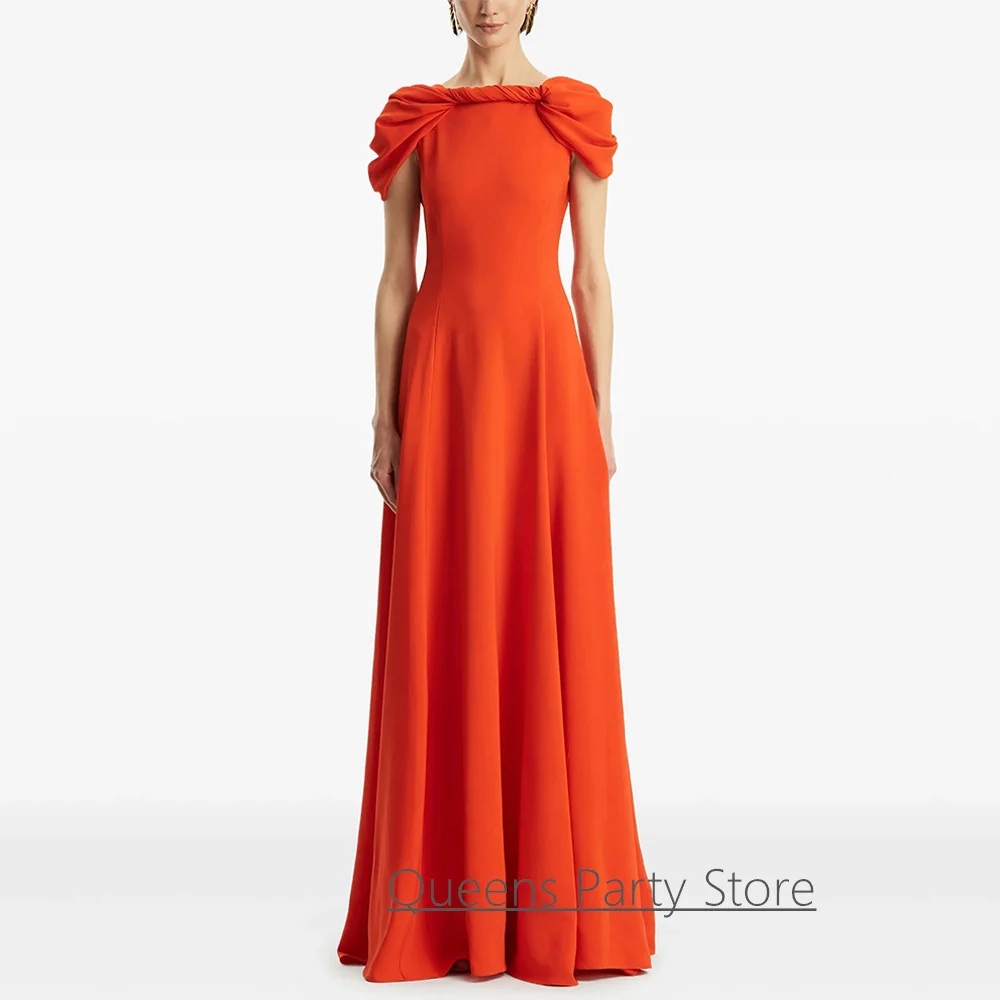Modern Evening Dress Customized Cap Sleeve Boat Neck Back Zipper Floor Length Simple Arabian Party Gown Prom Dresses