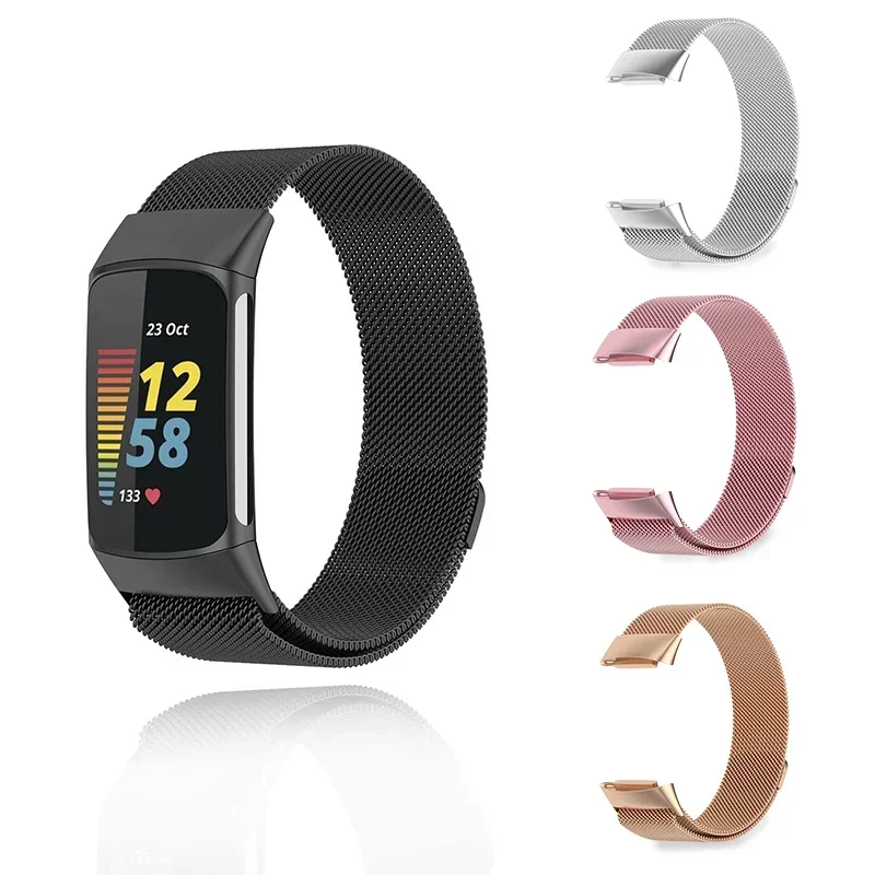 Metal Strap For Fitbit Charge 6 5 Band Compatible With Fitbit Bracelet Replacement Milanese Magnetic Man Woman Wristband