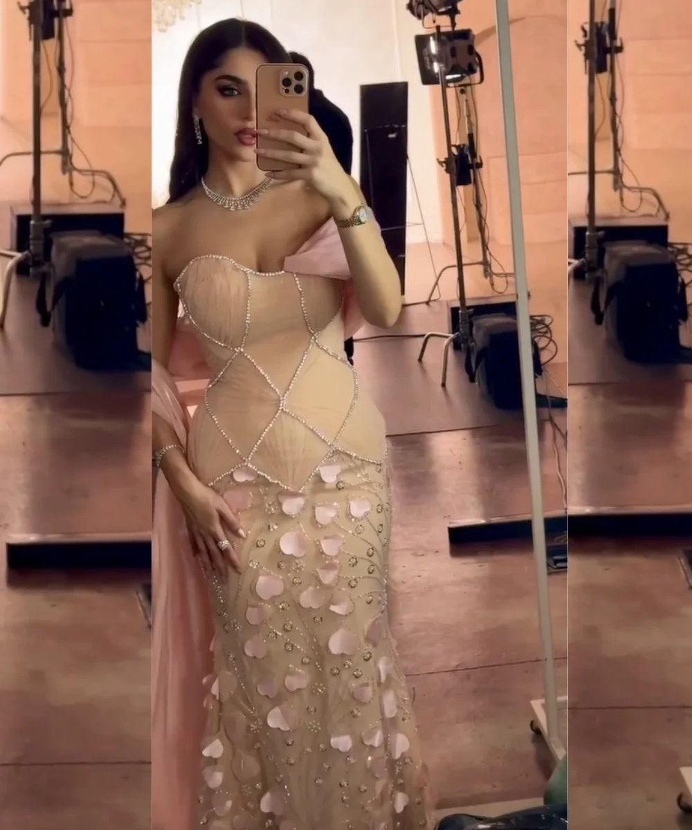 Customized Simple Chiffon Pleat Sequined Applique Mermaid Off-the-shoulder Long Bespoke Occasion Luxury Party Dresses