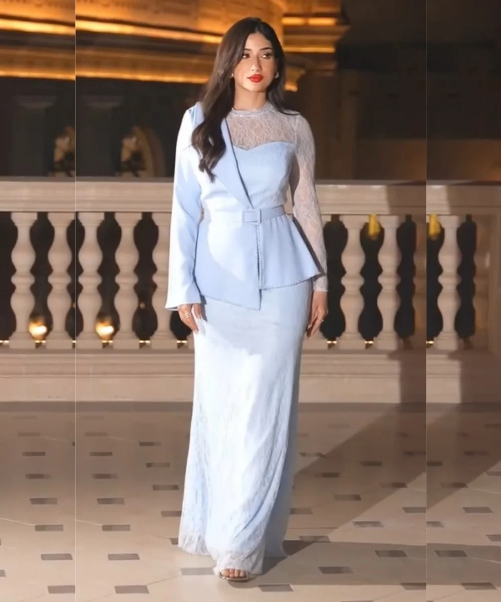 Customized Fashion Jersey Pleat Sash Trumpet Scoop Neck Long Celebrity Bespoke Occasion Evening Dresses Exquisite