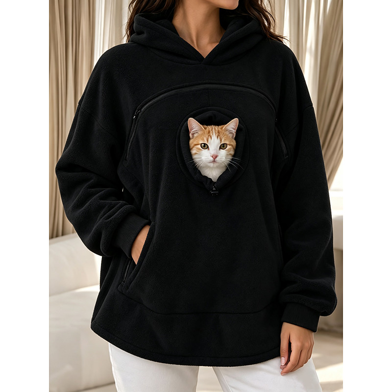 Women's Pet Carrier Hoodie Pet Pouch Hoodie Fleece Casual Long Sleeve Hooded Regular Tops pale pinkish gray Black Olive Green Yellow Red Fall Winter