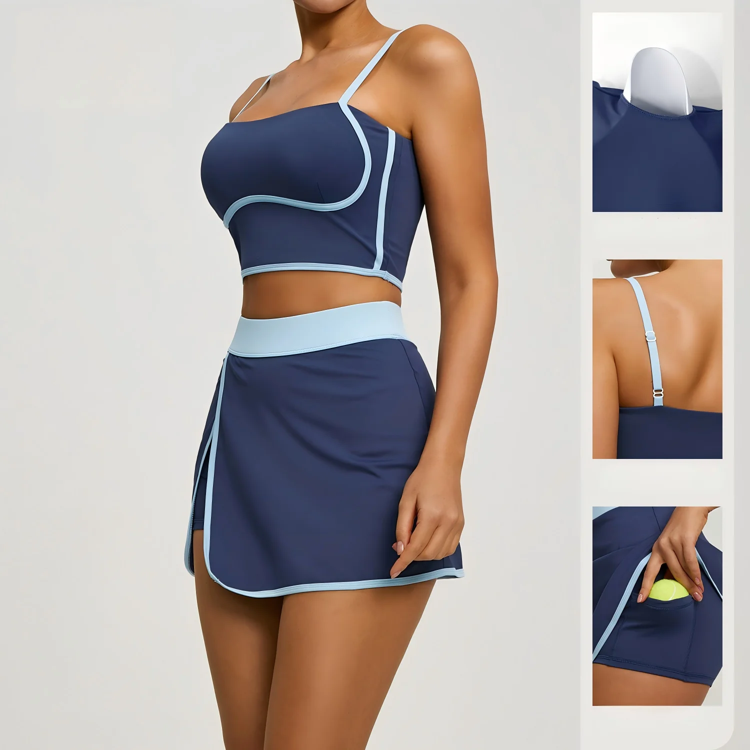 Ensemble de sport pour femme motif ligne estivale, style européen et américain, anti-exposition, pour course en extérieur, gym et yoga