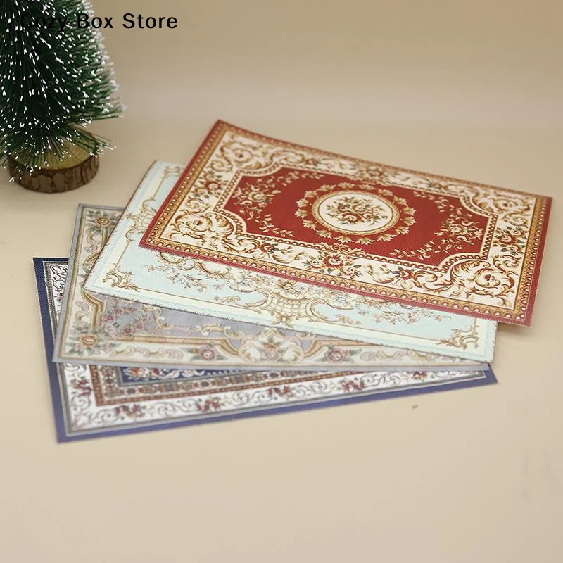 [ZY] 1/4 pièces Tapis de sol miniature rétro 1:12 pour maison de poupée, style antique, décoration de meubles de maison, accessoires pour maison de poupée