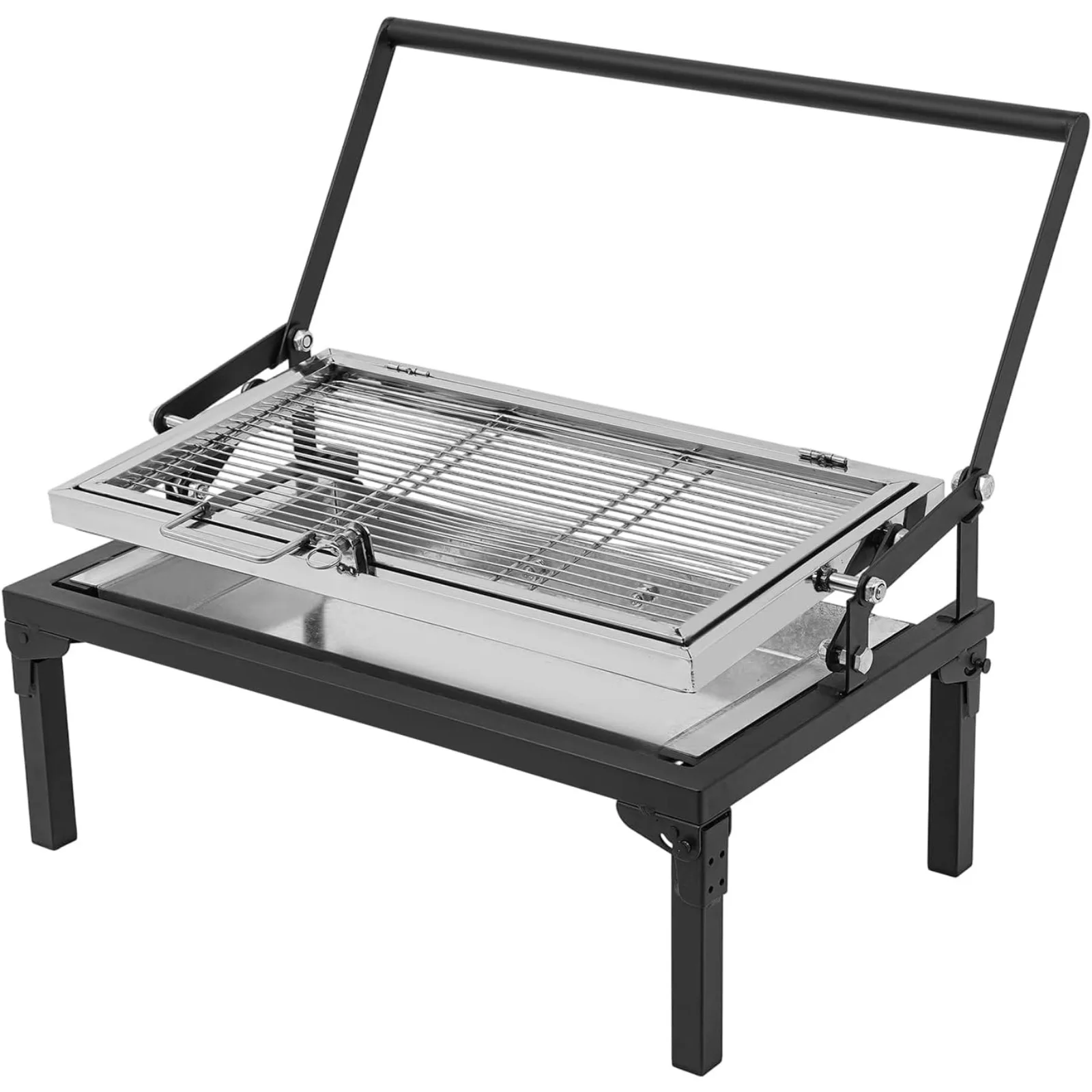 Barbecue de camping portable pliable, barbecue au charbon de bois avec rotation à 360° ° Grill rotatif, grill en acier inoxydable pour jardin extérieur, balcon, pique-nique, barbecue compact pour table