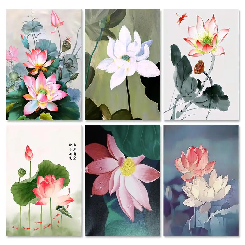Gatyztoire – peinture à l'huile par numéros, fleurs de Lotus pour adultes, bricolage, bricolage, coloriage par numéros, décoration de maison, artisanat, toile