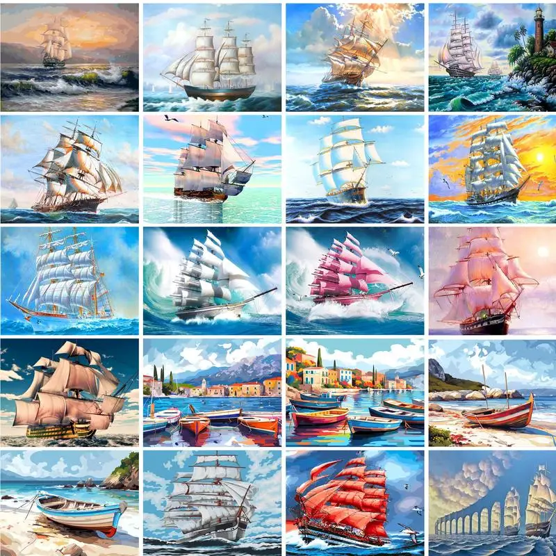 Gatyztoire bricolage peinture par numéros bateau photo coloriage zéro base image par numéros peint à la main peinture à l'huile bricolage cadeau maison De