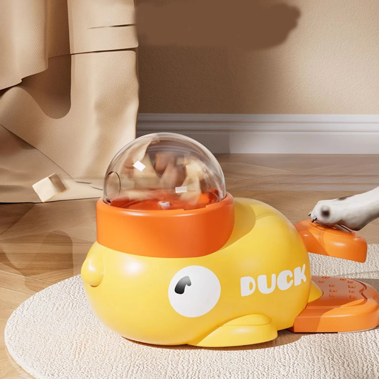 Distributeur automatique de nourriture pour animaux de compagnie (chien, chat), jouet distributeur de nourriture en forme de canard jaune, lanceur de nourriture, jouet interactif pour chien et chat, entraînement, fourn