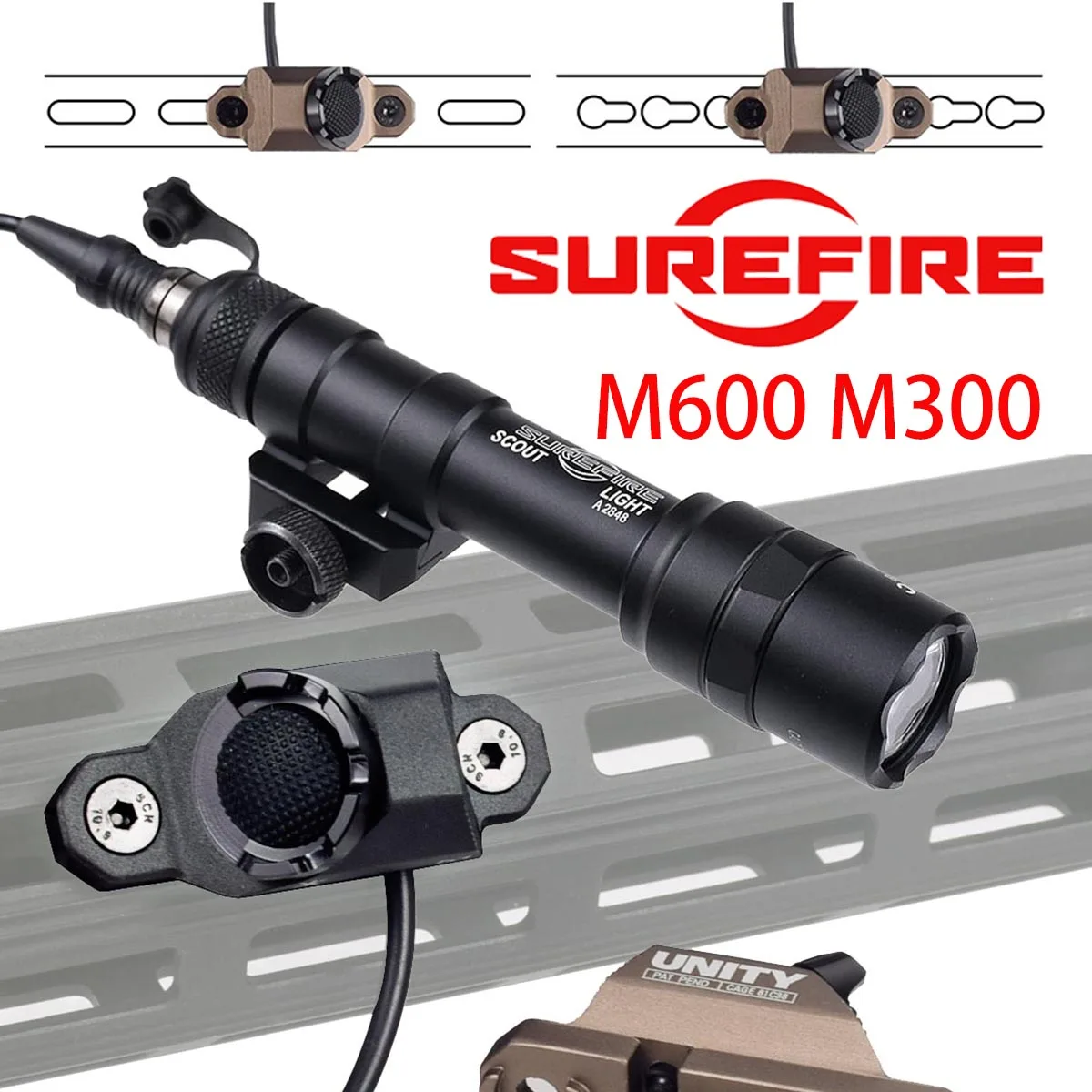 Lampe tactique Surefire M600 M300, lampe de scout, lampe à bouton, interrupteur, lampe à rail 20MM, lampe LED, lampe de jeu de plein air, lampe jouet
