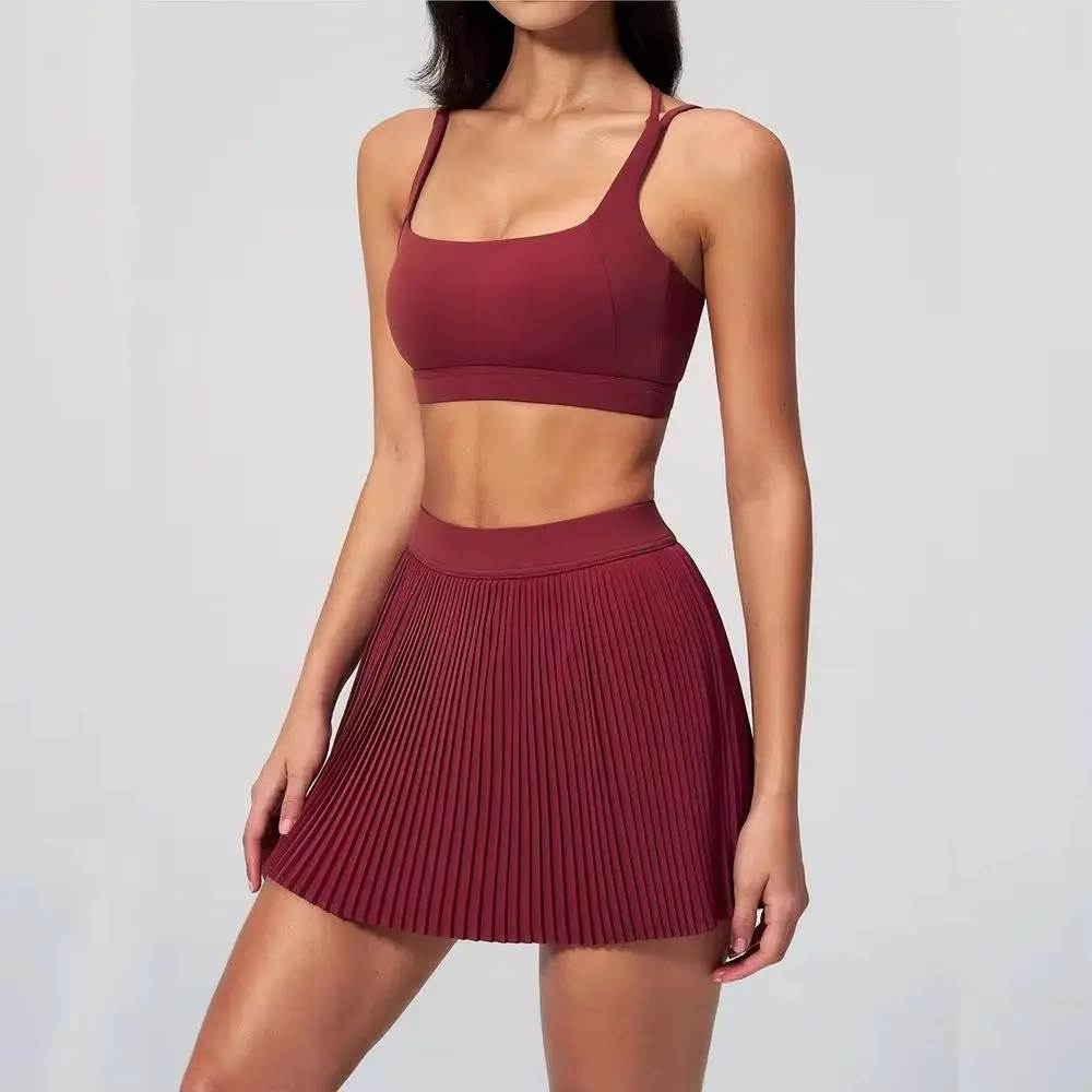 Ensemble de yoga 2 pièces pour femme, tenue de sport, soutien-gorge de sport, ensembles d'entraînement, tenues de fitness, jupe courte de yoga, vêtements de sport à séchage rapide