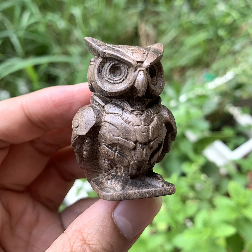 Statuette de hibou créative en bois sculpté à la main, de style mécanique et punk, idéale pour les décorations de fêtes, les décorations de bureau, les décorations d’Halloween, les décorations de bureau, les décorations de table, les cadeaux de...