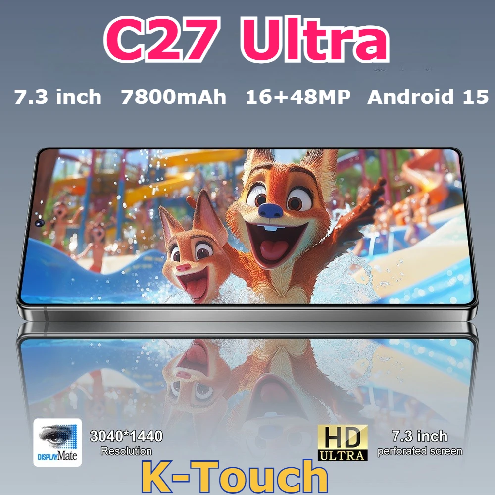 K-Touch NOUVEAUX Téléphones Mobiles C27 Ultra Smartphone Écran 7,3 Pouces Téléphone Portable Pas Cher 5G Double Carte 7800mAh Appareil Photo 16+48MP Android 15 WIFI GPS Version Globale Téléphones