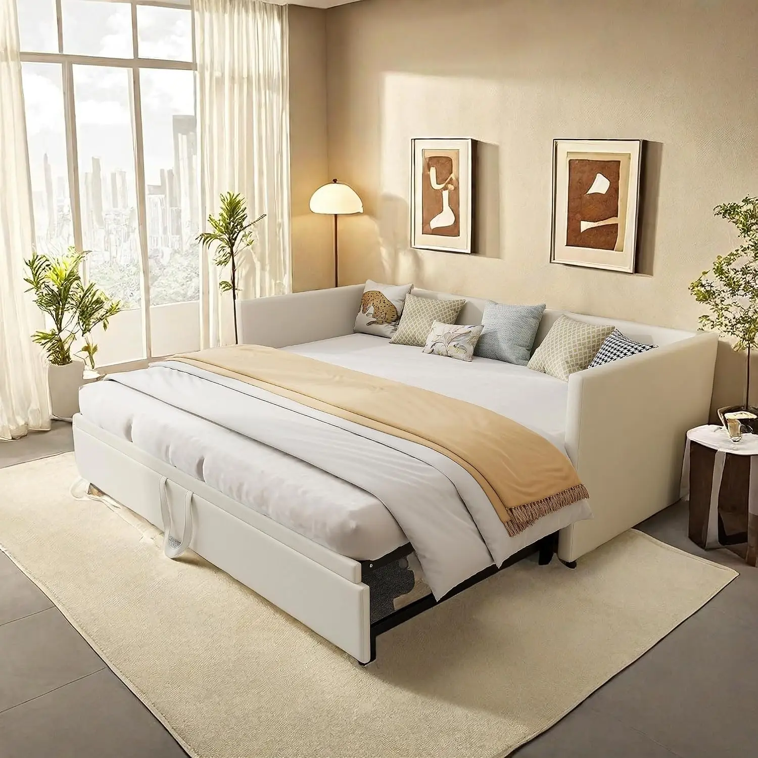Schlafsofa 200 cm breit, ausziehbares Schlafsofa mit Sofa, Murphy-Bett 90/180 x 200 cm, gepolstertes Tagesbett ausziehbar mit Lattenrost, Doppelbett, Samtstoff, ohne Matratze