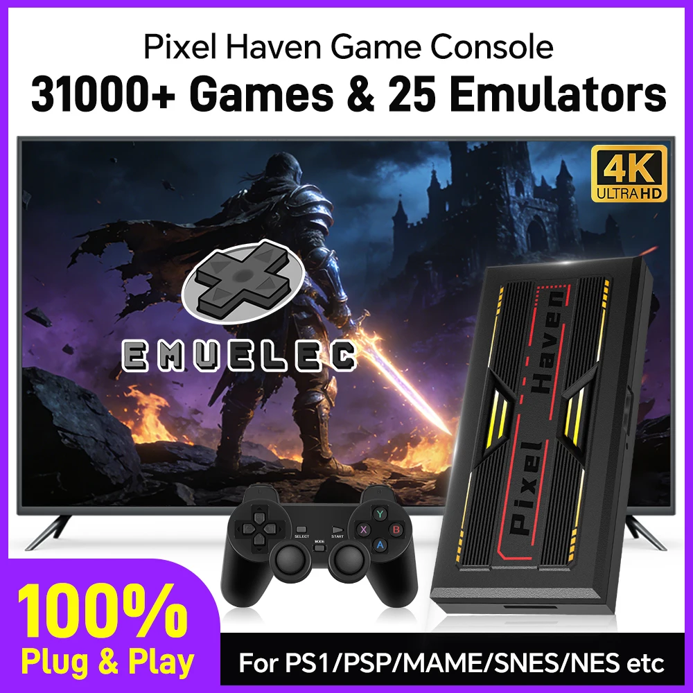 JMachen Retro Video Game Console EmuELEC 4.7 OS Video Game Player with 31000+ Retro Games for PS1/PSP/MAME/SNES/GB 4K UHD Output
