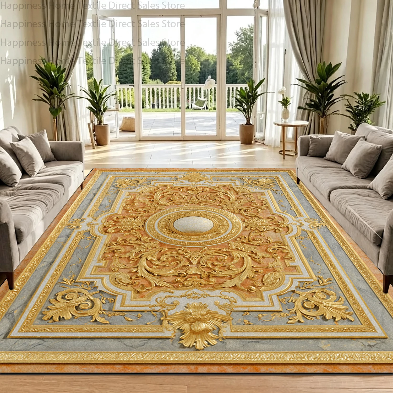 European Persian Retro Style Living Room Carpet Non-slip Soft Plush Decoration Bedroom Mat Washable Easy Clean Office Luxury Rug