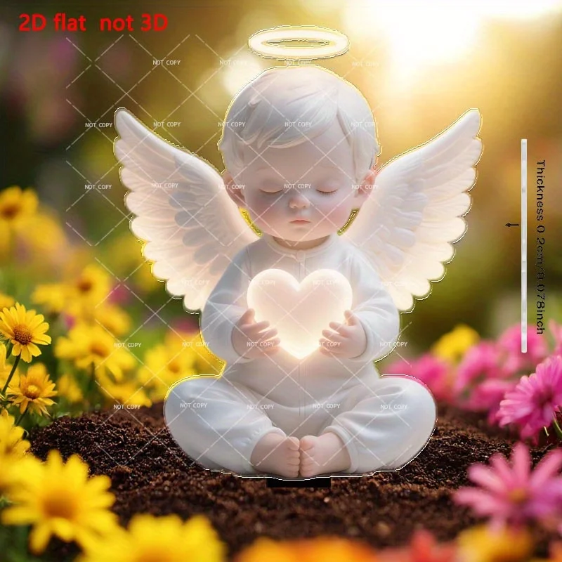 1pcs Angel Garden Stake 2D Acrylic Yard Sign Garden Accessory Landscape Novelty Artwork Plaque Cherubs DIY Deco for Outdoor Lawn