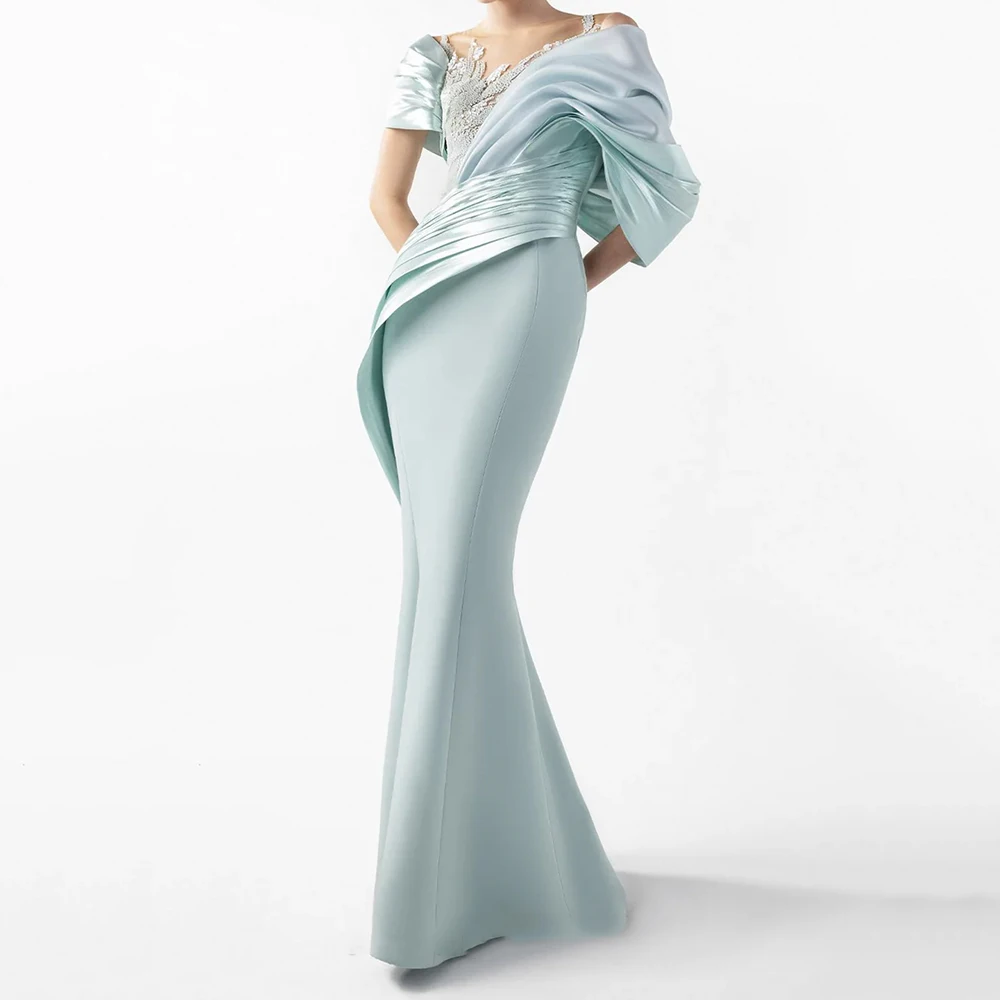 Customized Mermaid Evening Dresses Floor-length Scoop-neck Sleeveless Prom Gown Fashion Beading Flowers Pleat Draped Party Gown
