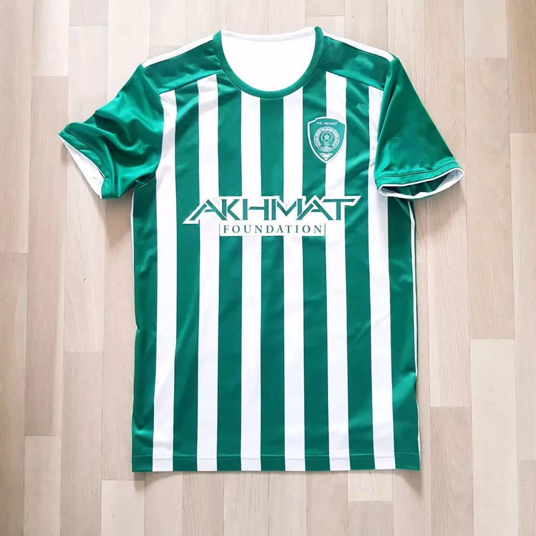 Maillot de football réplique domicile FC Akhmat Grozny pour hommes, femmes et enfants, rayures vertes et blanches verticales, manches courtes, chemise de supporter de football