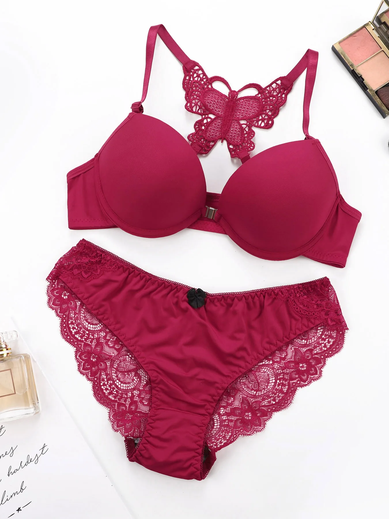 Viomisha 1 ensemble dentelle couture soutien-gorge culotte avant boucle Push Up soutien-gorge pétoncle garniture culotte ensemble de Lingerie femmes Lingerie sous-vêtements