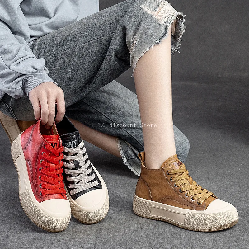 Chaussures de planche montantes, sacs en cuir de vache, chaussures pour femmes, chaussures simples rétro bonbons, chaussures pour femmes, chaussures décontractées à la mode pour femmes