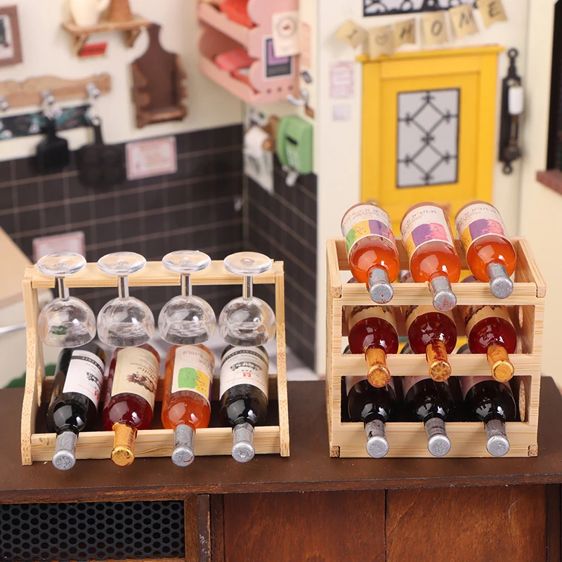 Support de verres à vin miniatures, ensemble de gobelets, Mini modèle de maison de poupée, décoration de meubles de maison pour maison de poupée, cuisine, accessoires de décoration de maison, jouet