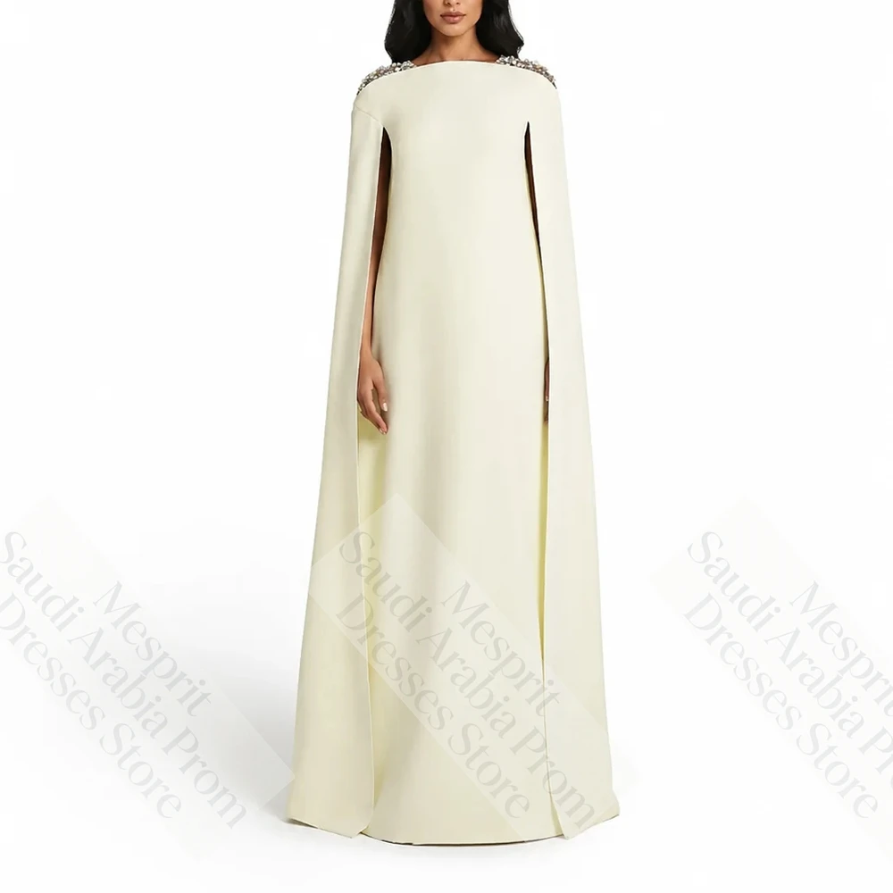 Women's A-line Evening Dresses Floor-length O-neck Sleeveless Prom Dresses Fashion Crystal Stole Simple Draped Customized Gowns