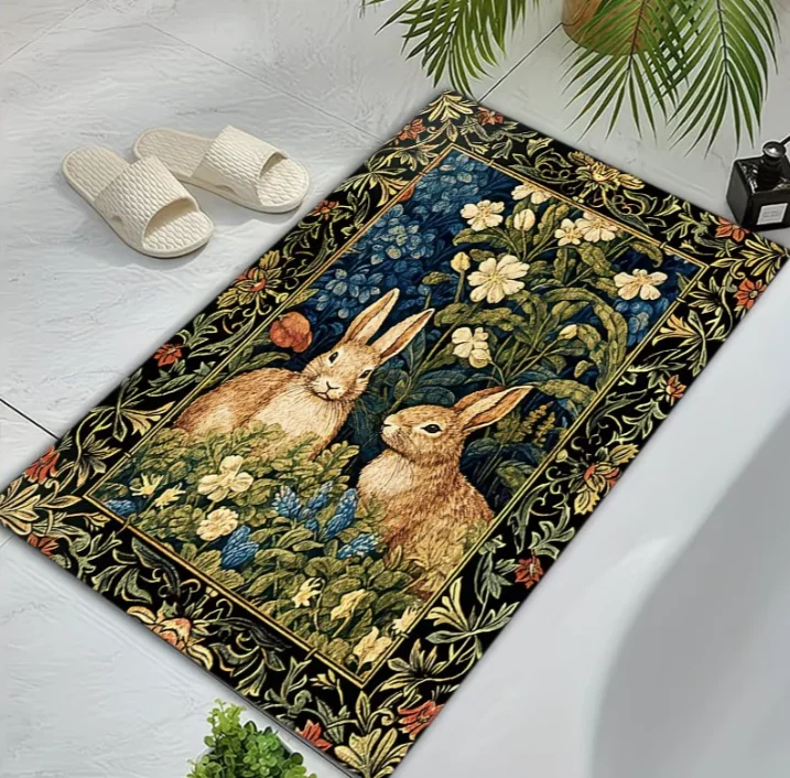 Home Office Outdoor Vintage Bunny Carpet Welcome Door Mat Living Room Decor Bedroom Kitchen Bathroom Mat Floor Wear Mat Carpet
