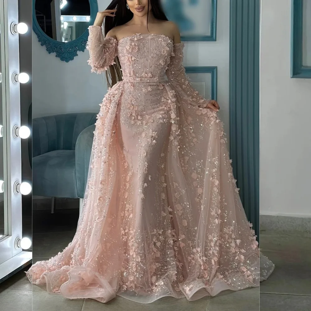 Customized Charming Glitter Applique Flowers Luxury Evening Dress Mermaid Floor-length Bespoke Occasion Elegant Formal Party
