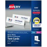 Avery Printable Tent Cards with Sure Feed Technology 2.5 x 8.5 White with Embossed Border 100 Blank Place Cards for Laser or Inkjet Printers (5305)