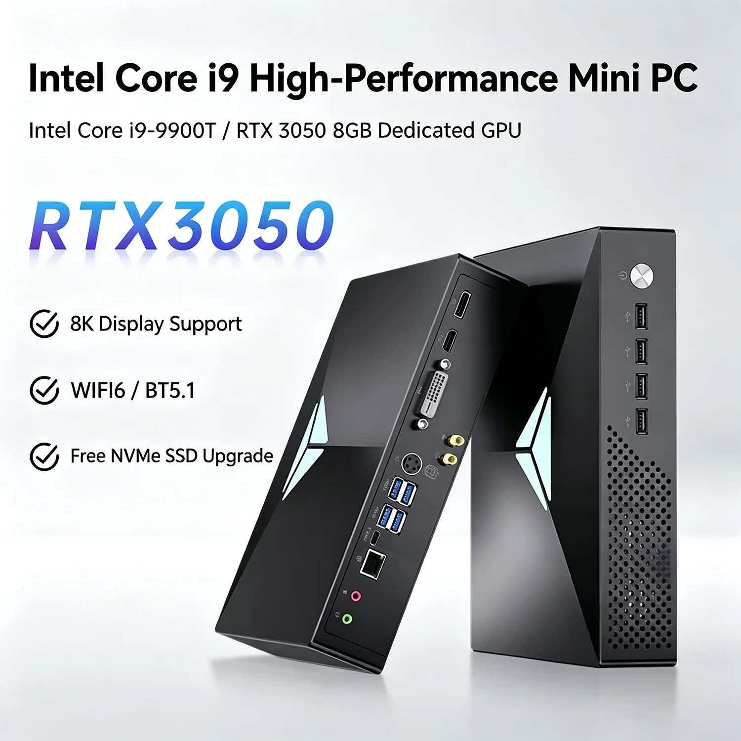 MSECORE MV200 Mini-PC Intel Core i9-9900T RTX 3050 8GB dedizierte GPU Windows 11 Gaming-Desktop-Computer DDR4 NVME SSD WiFi6E 8K