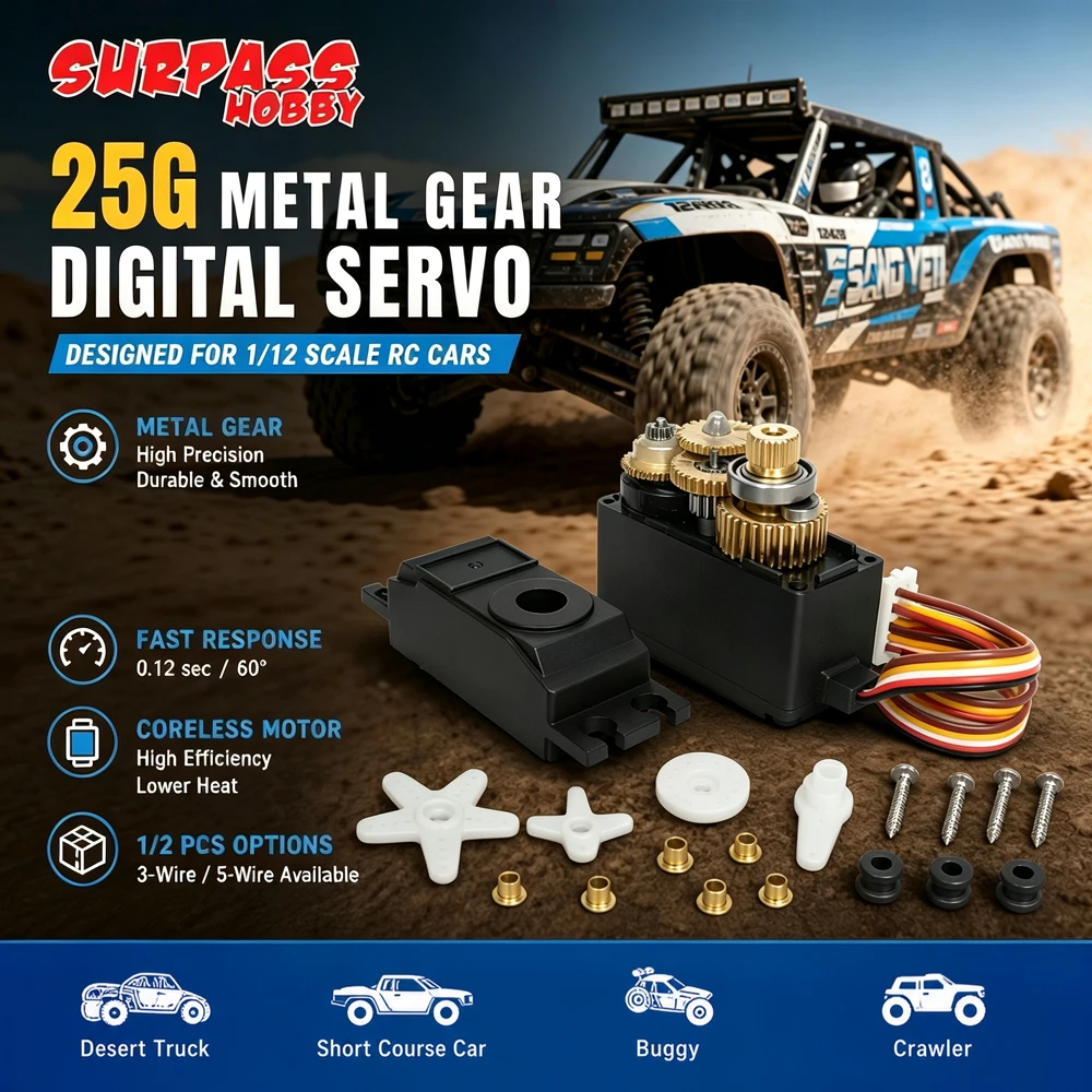 1/2PCS SURPASS HOBBY 25g Metal Gear Digital Servos 3/5-Wire for Wltoys 1/12 12428 12423 RC Desert Truck Short Course Car Part
