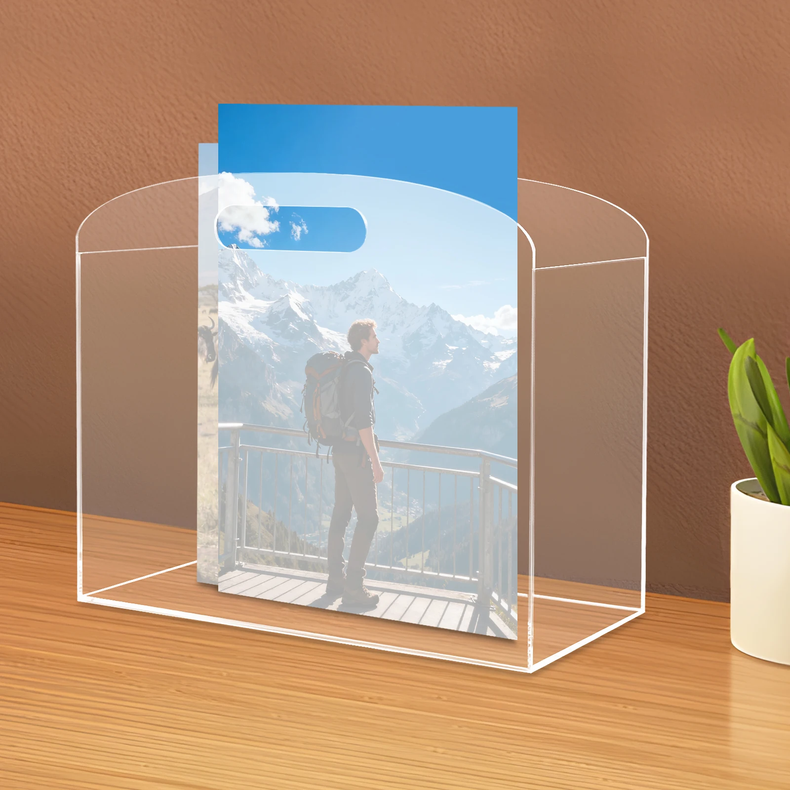 Porte-magazines en acrylique transparent pour bureau – Organisateur de table moderne pour livres, dossiers, brochures, journaux, catalogues – Support de rangement durable et poli avec poignées de transport, présentoir pour bureau, maison, salle de...