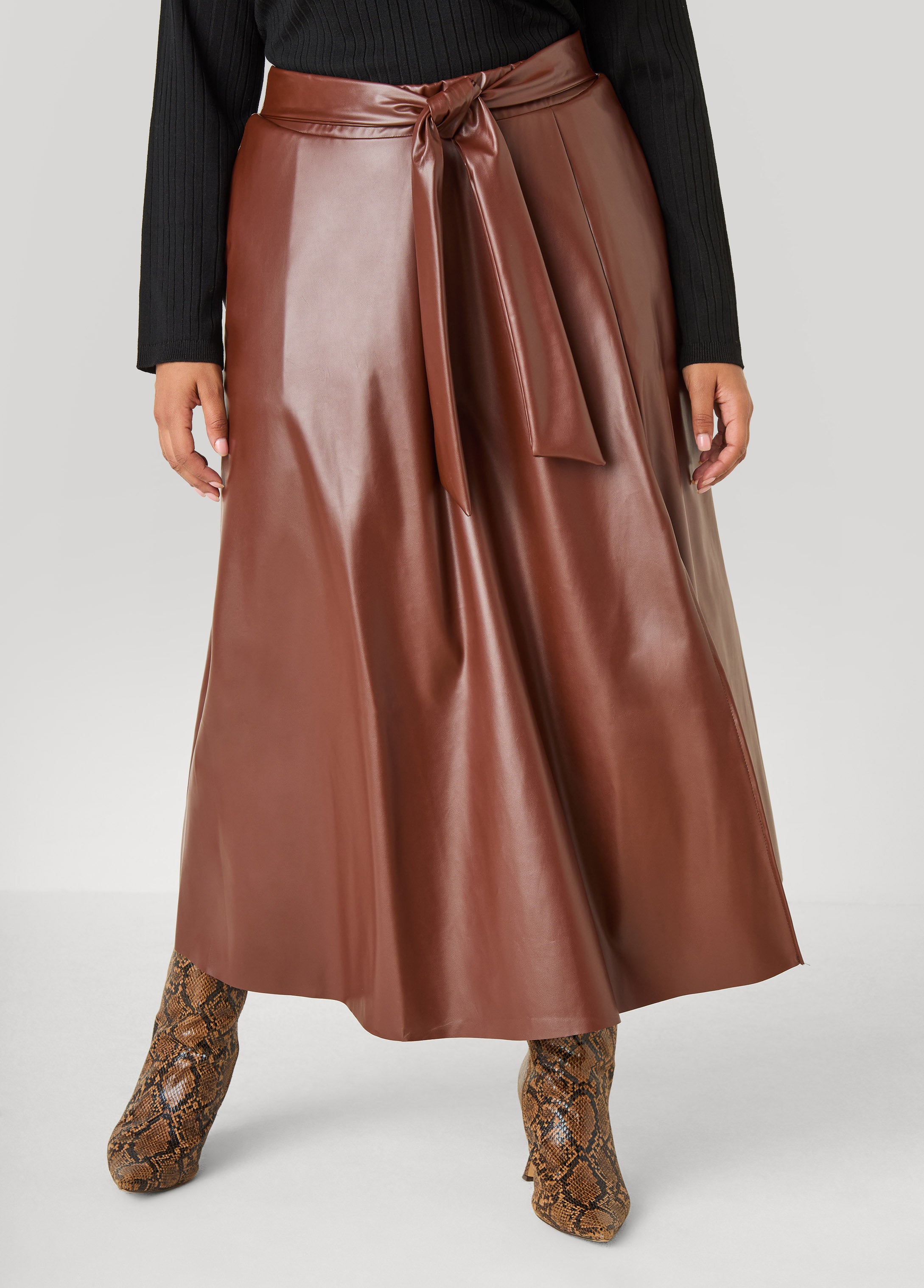 Plus Size Belted Faux Leather Maxi Skirt - Ashley Stewart