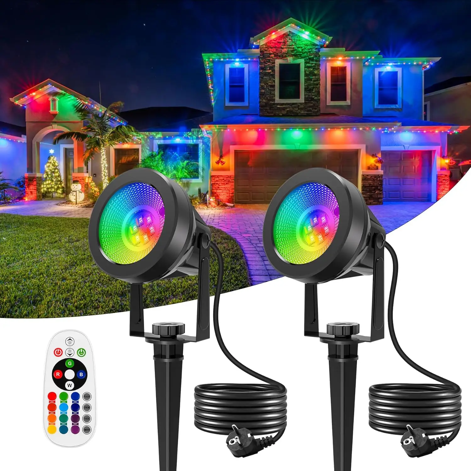 2 lampes de jardin électriques RGBW 16 couleurs, éclairage de jardin RGB changeant, projecteur de jardin IP65, lampe de jardin décorative