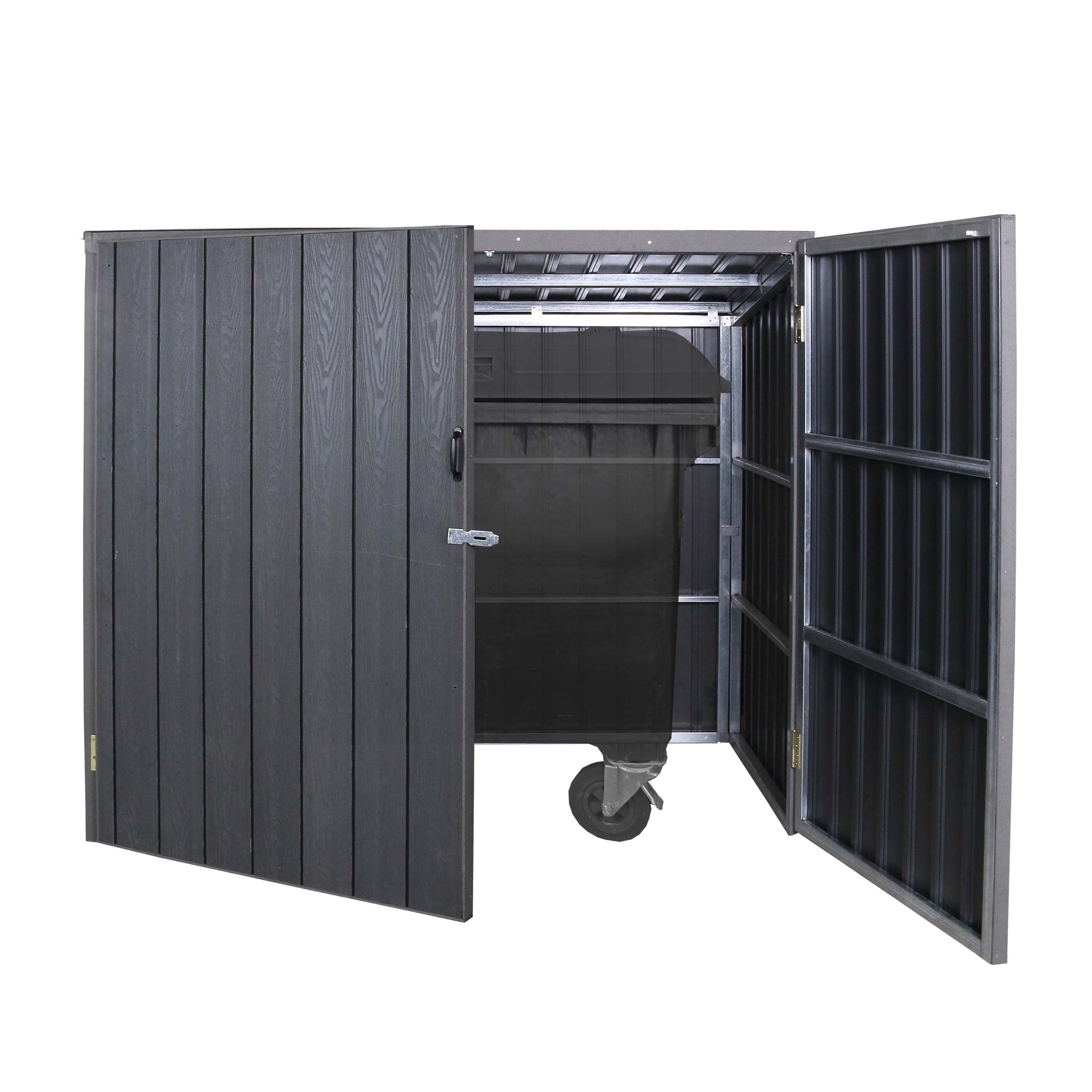 Mülltonnenverkleidung HWC-J29, Mülltonnenbox für Müllcontainer 660-1100L, WPC Metall 172x213x160cm ~ grau