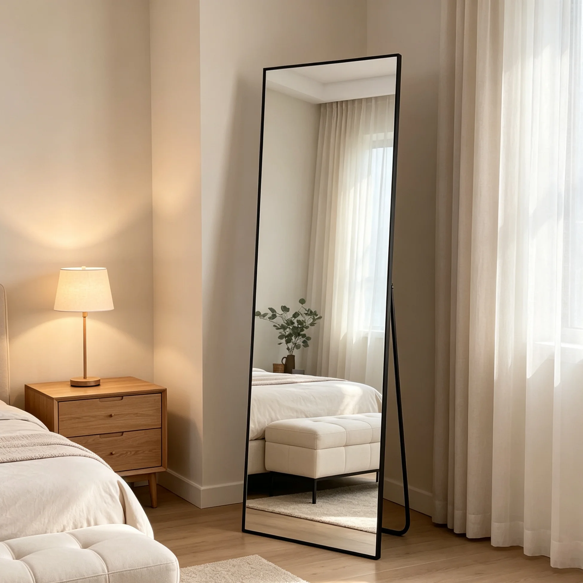 Simurq Weare Home Ganzkörperspiegel, 162 x 53 cm Standspiegel, Metallrahmen, bodentiefer Spiegel, zum Aufstellen, zur Wandmontage, zum Anlehnen, Bodenspiegel für Schlafzimmer, Wohnzimmer,