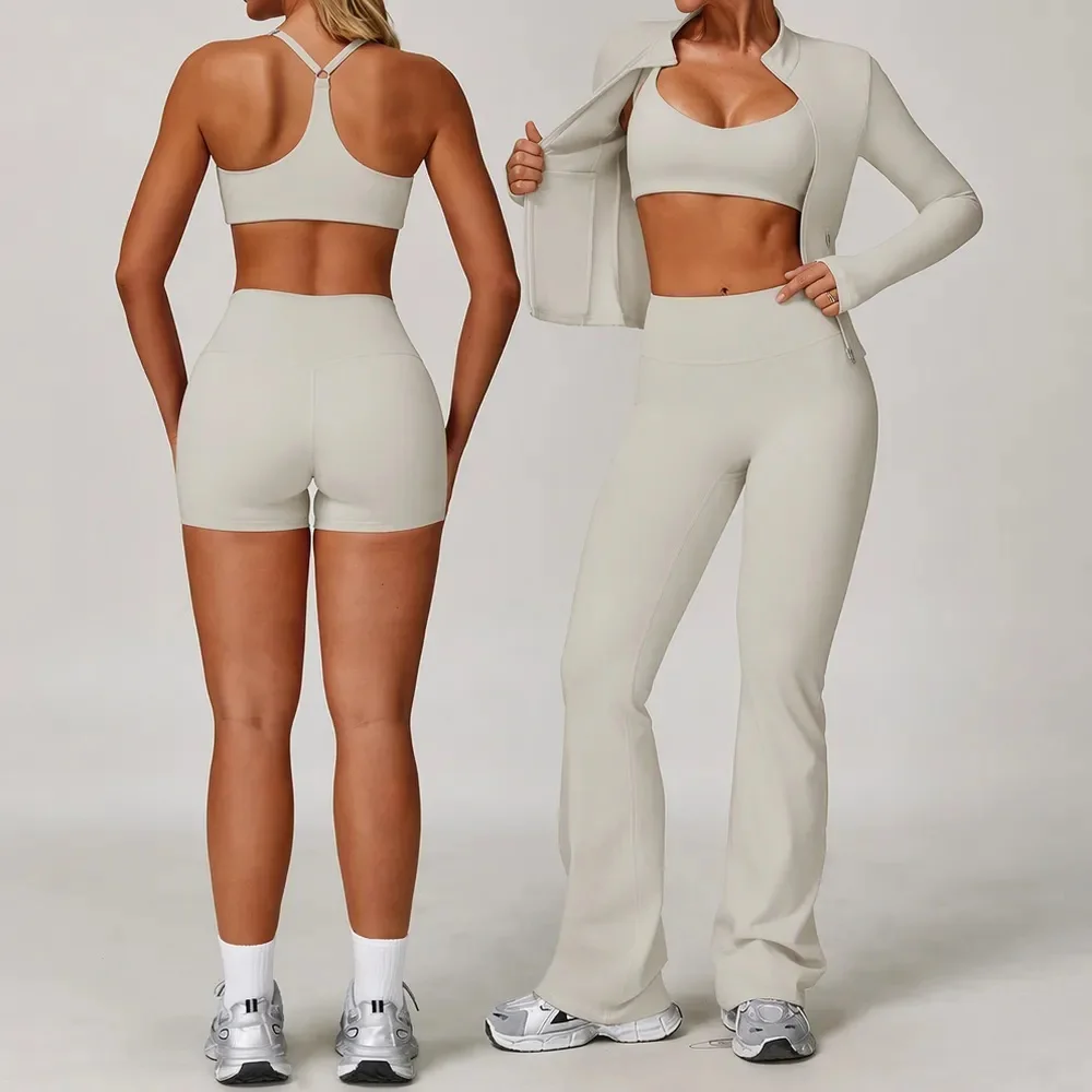 Ensemble de Pilates, ensemble de sport, 2/3 pièces, tenue de yoga pour femmes, survêtement, vêtements de course et d'entraînement, brassière de sport à manches longues, vêtements de sport, vêtements