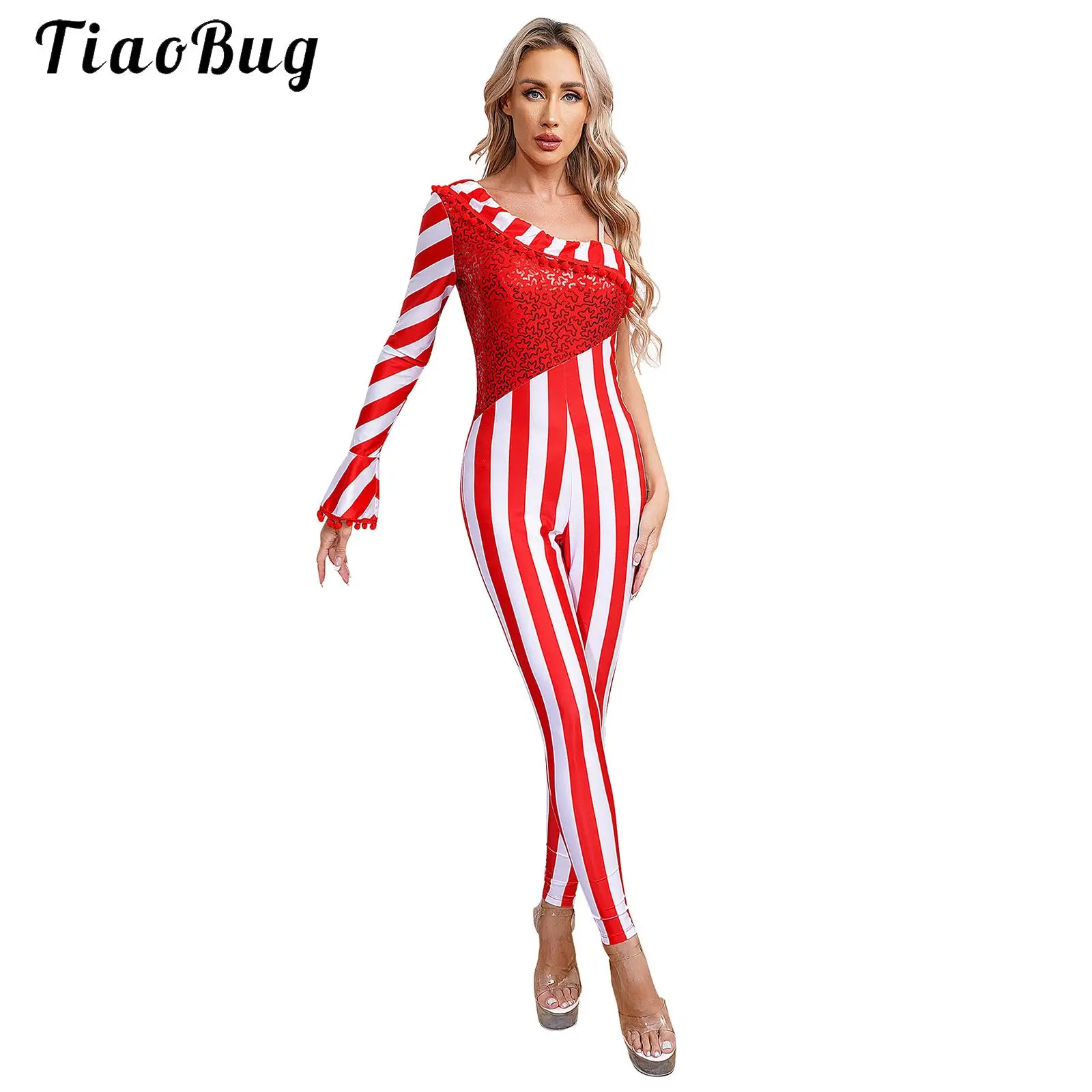 Femmes canne à sucre danse de noël body combinaison une épaule paillettes gymnastique artistique Unitards complets gymnastique Dancewear