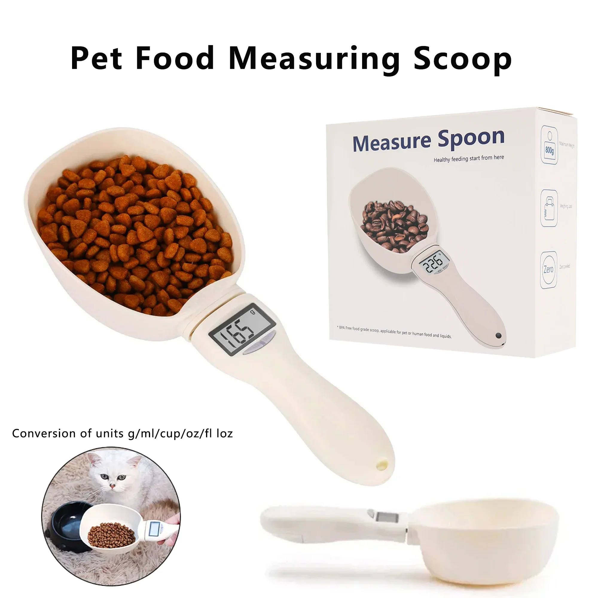 Balance pour nourriture pour chats, écran LCD, tasse de pesage électronique pour nourriture pour chiens, cuillère de mesure de précision pour animaux de compagnie, affichage numérique, distributeur de nourriture pour chats