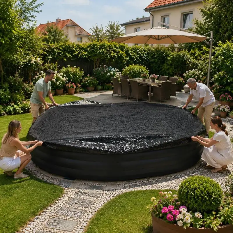 Couverture de piscine solaire, couverture de piscine en PE, couverture de piscine noire 549 cm, couverture de protection pour piscine en PE, accessoire pour piscine extérieure.