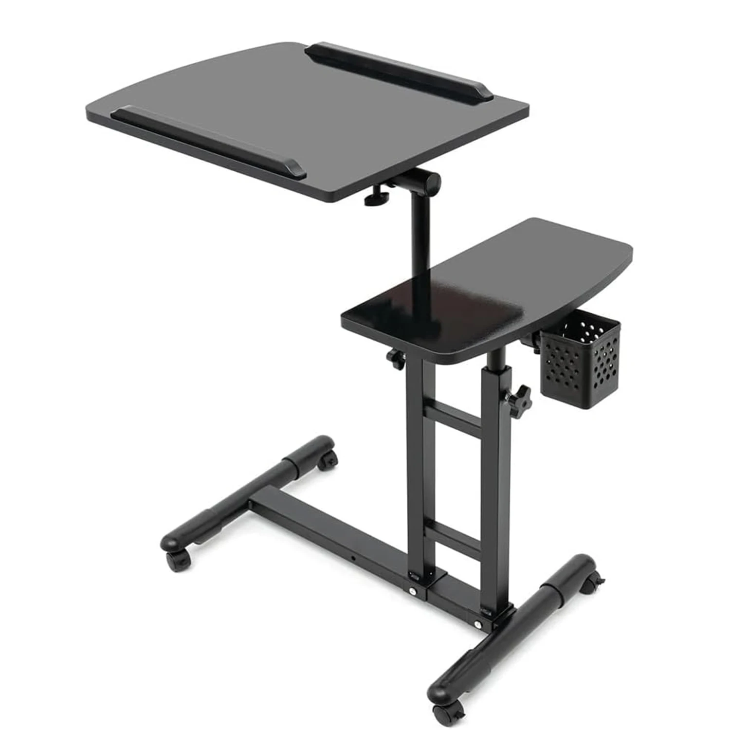 Mobiler Stehschreibtisch, höhenverstellbarer Laptop-Tisch (65–95 cm) für Bett und Sofa, neigbarer, tragbarer, kleiner Computer-Arbeitsplatz mit Rollen, Tisch für den Einsatz über dem Bett, geeignet
