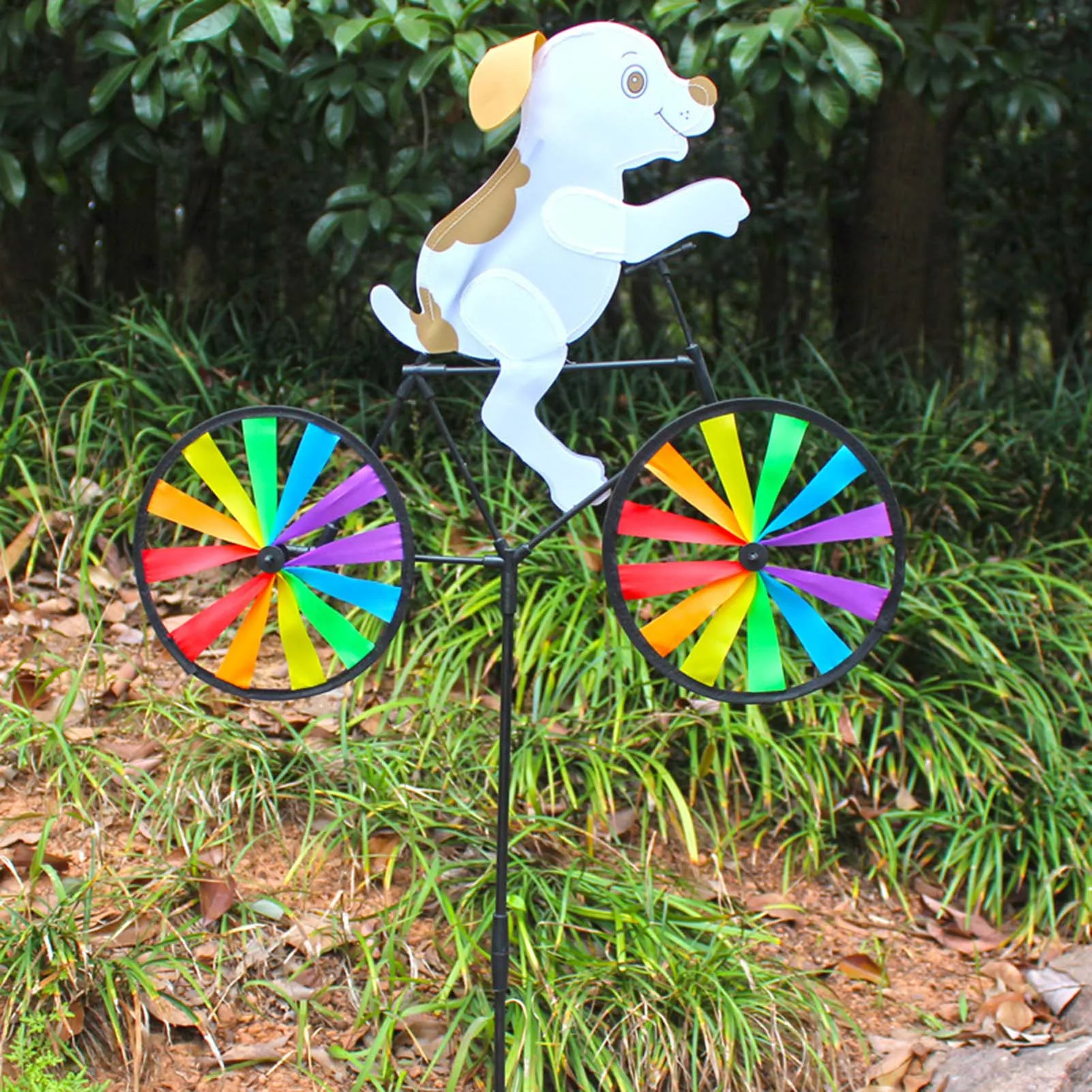 Cute 3D Animal on Bike Windmill Garden Lawn Yard Decor Wind Spinner for Holiday Garden Decoration