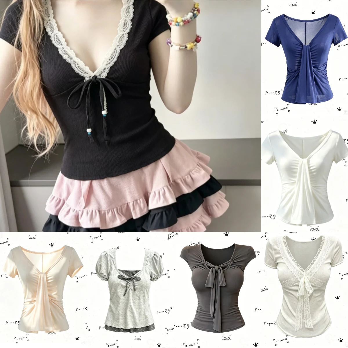 Summer Streetwear Y2k Crop Top Women's Clothes Fashion Y2K Solid Tees Short Sleeve Slim Fit Blouse Sexy Korean Fashion Clothing