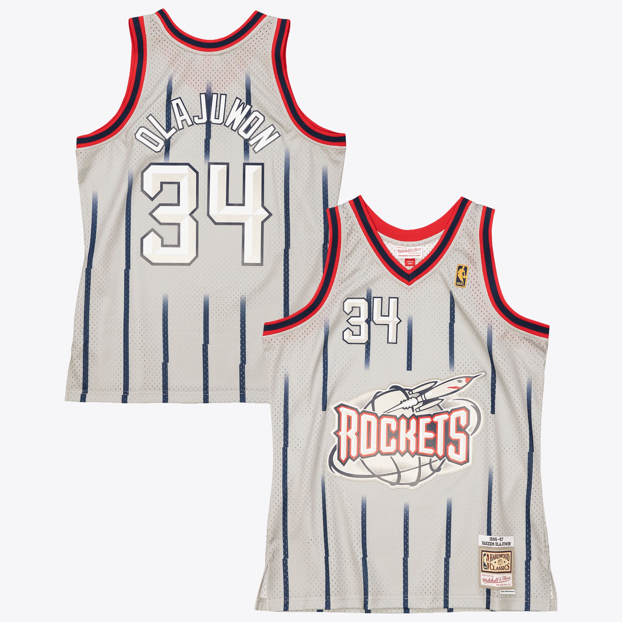 Houston Rockets Mitchell & Ness Hakeem Olajuwon 1996 Reload Swingman Authentic Jersey - Grau