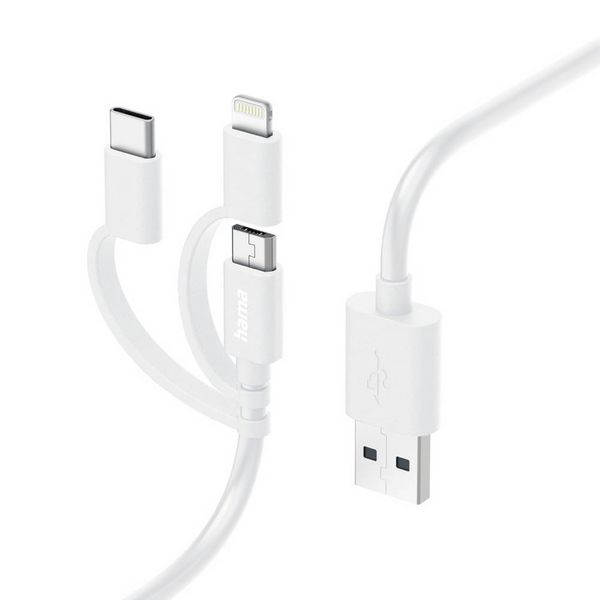 Hama USB-Kabel USB 2.0 USB-A Stecker, USB-C® Stecker, Apple Lightning Stecker, USB-Micro-A Stecker 1 m Weiß 00201535