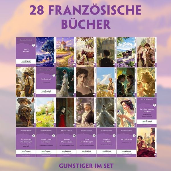28 französische Bücher (28 Bücher + Audio-Online) - Frank-Lesemethode - Kommentierte zweisprachige Ausgabe Französisch-Deutsch, Set von Maurice