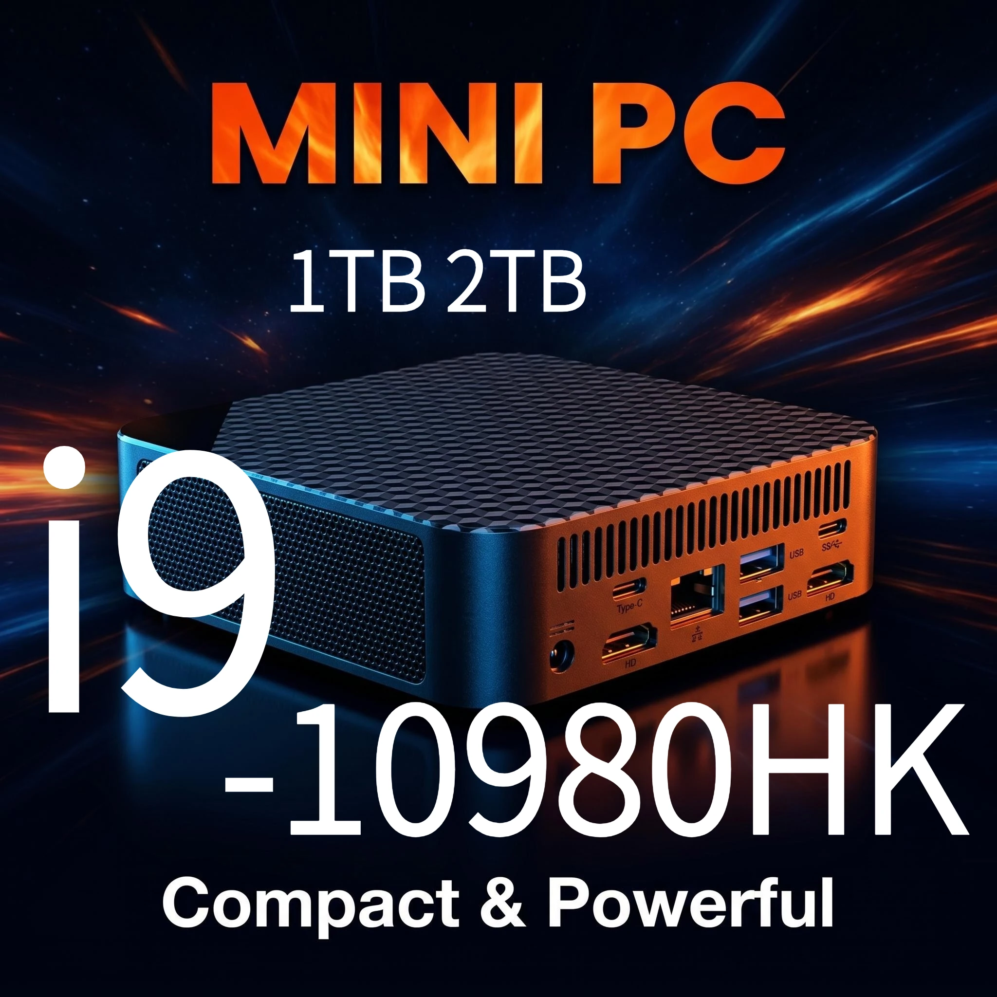 Mini PC 2026 Intel Core i9 10980HK, 16 Go de RAM, SSD 1 To/2 To, PC de bureau de poche 4K HD, Ordinateur de jeu, WiFi 6