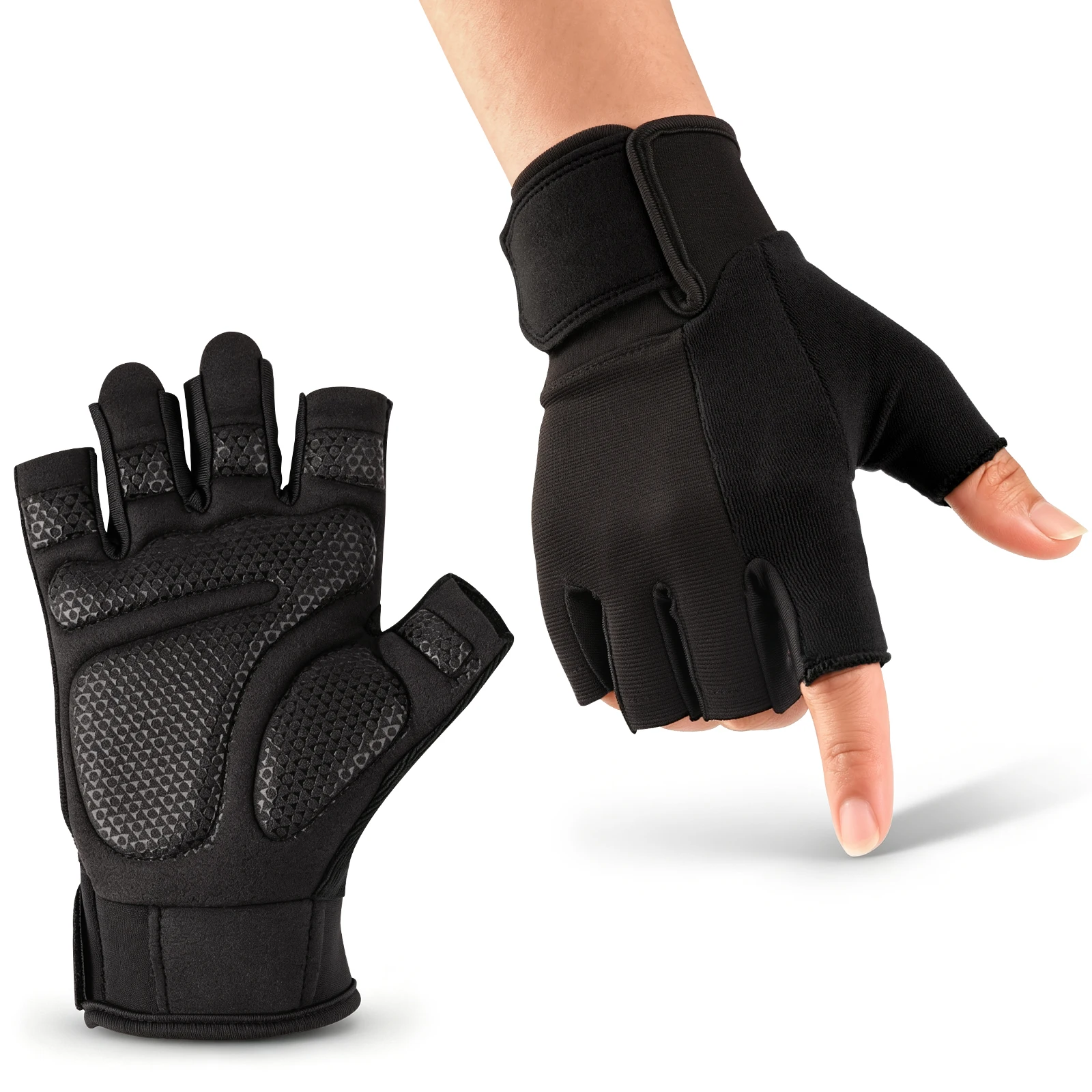 Gants de sport anti-cocon pour hommes et femmes, gants demi-doigts avec bande de poignet pour le sport, la musculation, l'entraînement, le vélo et la salle de sport.