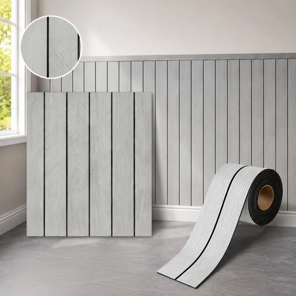 Selbstklebende Tapete mit Holzstreifen-Optik, Kunstholz-Kontaktpapier, Holzlamellen, selbstklebende Wandfolie, PVC-Folie, wasserdicht