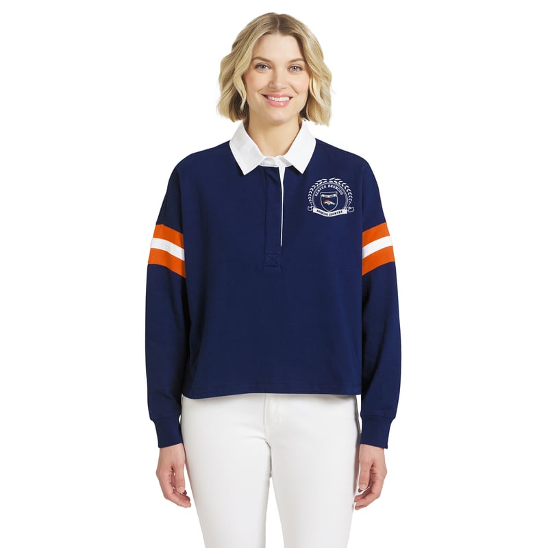 Women's WEAR by Erin Andrews Navy Denver Broncos Rugby Long Sleeve T-Shirt