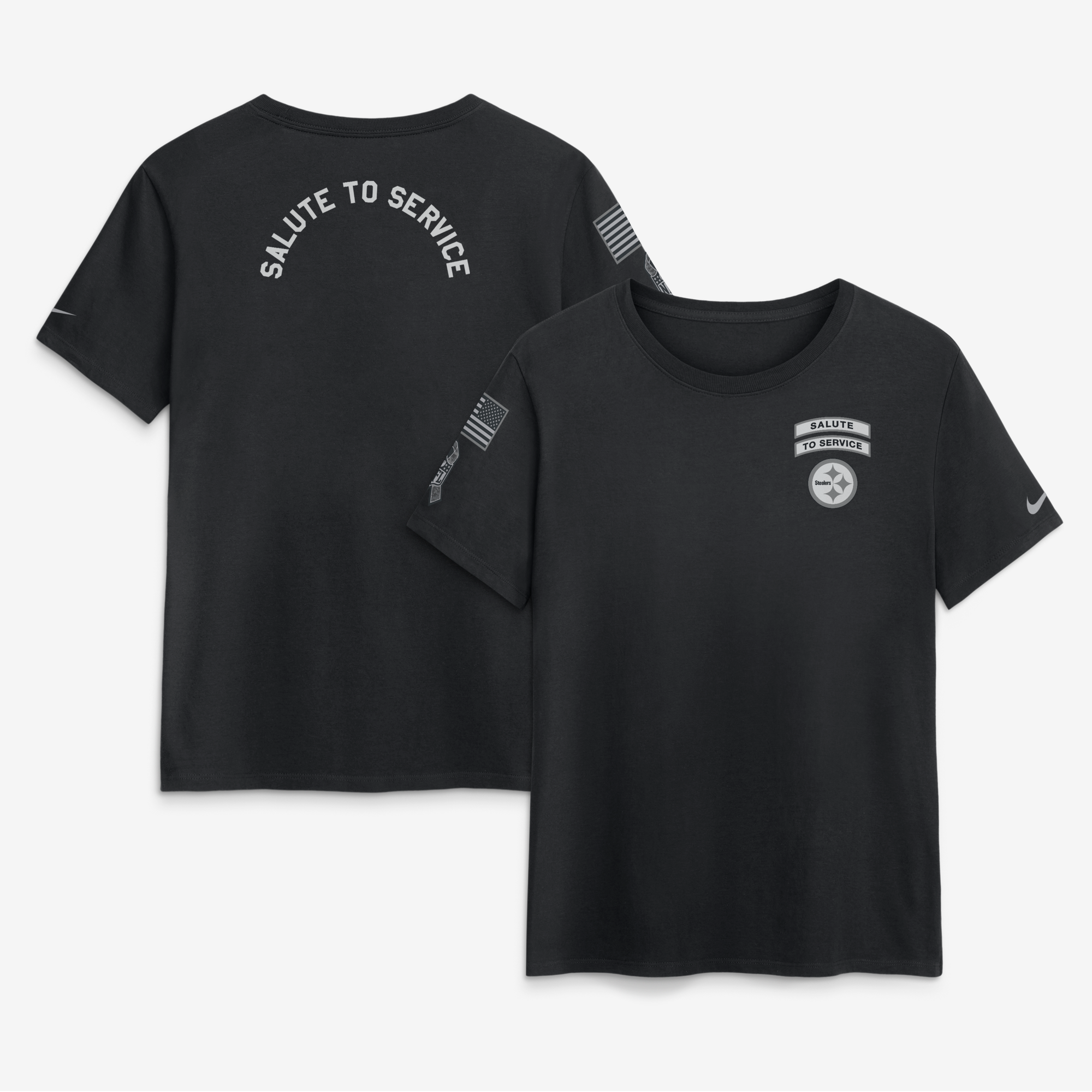 Schwarzes Nike Damen-T-Shirt „Pittsburgh Steelers 2026 Salute to Service“